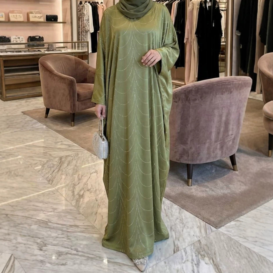Langes Kleid mit V-Ausschnitt und Fledermausärmeln – Bild 5 | LuxeStyle
