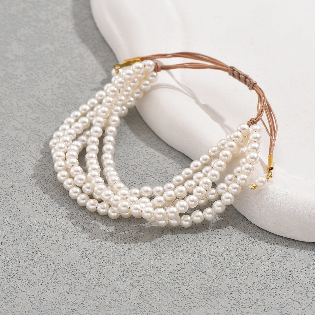 Multischicht-Armband mit Kunstperlen – Anpassbarer Damen-Schmuck