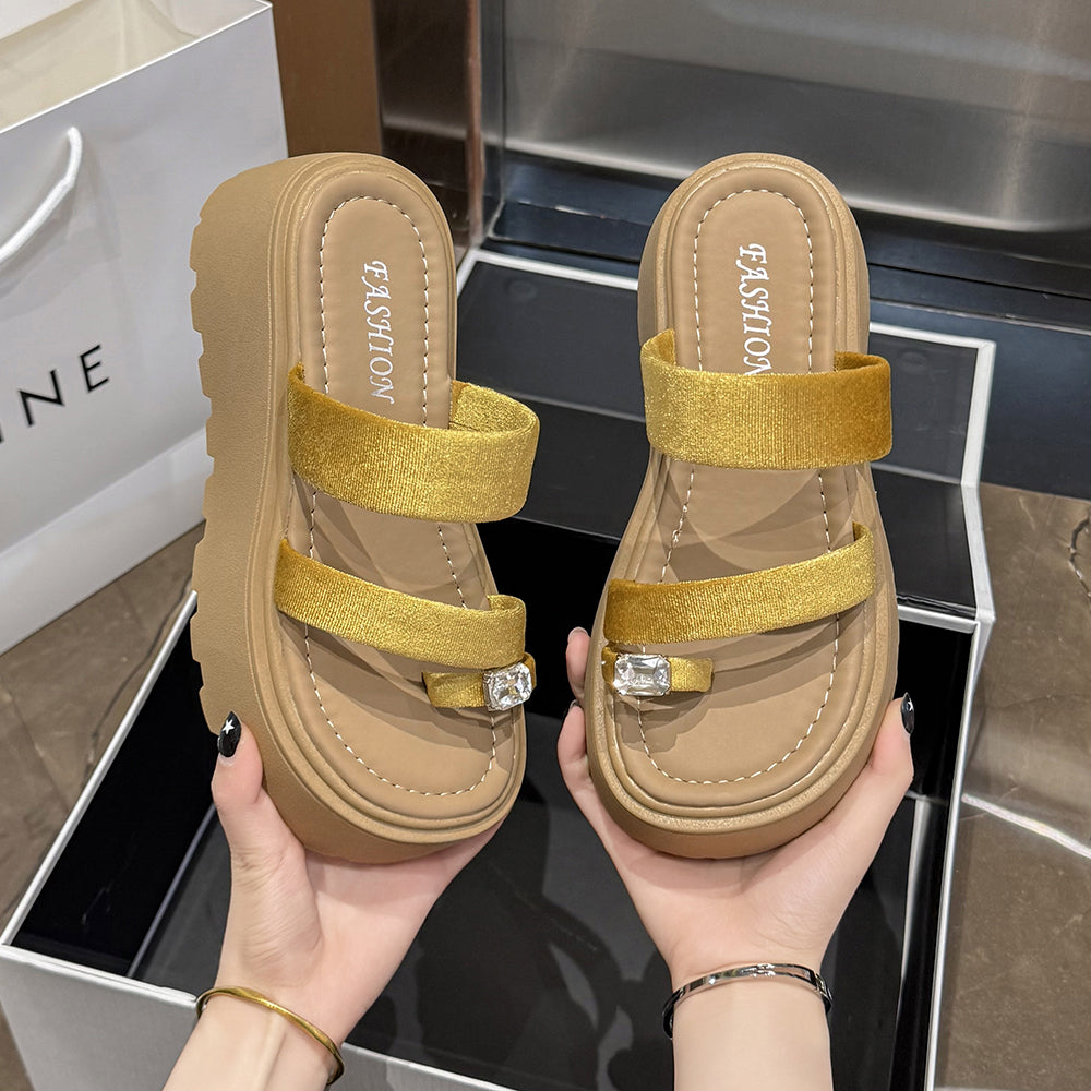 Plateau Zehensteg-Sandalen mit Strass