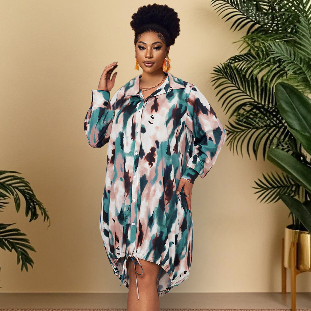 Elegantes Langarm-Maxikleid mit Print für Damen