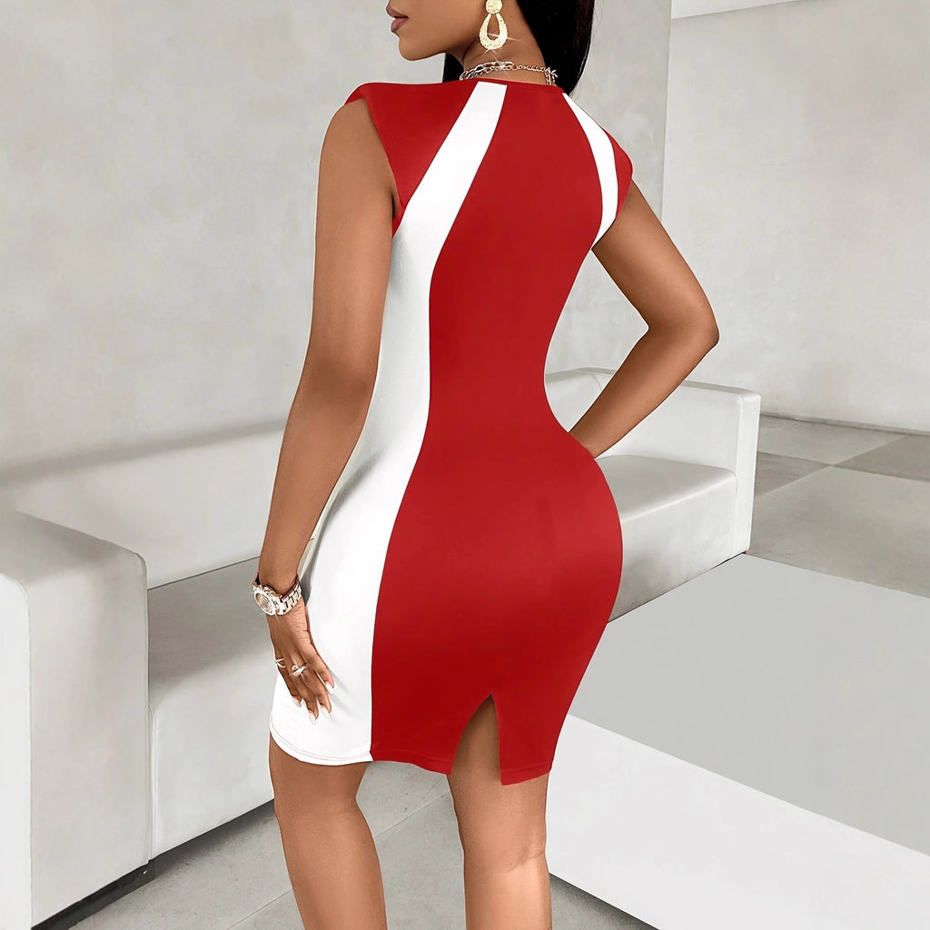 Ärmelloses Color-Block Bodycon Kleid mit Rundhals – Bild 7 | LuxeStyle