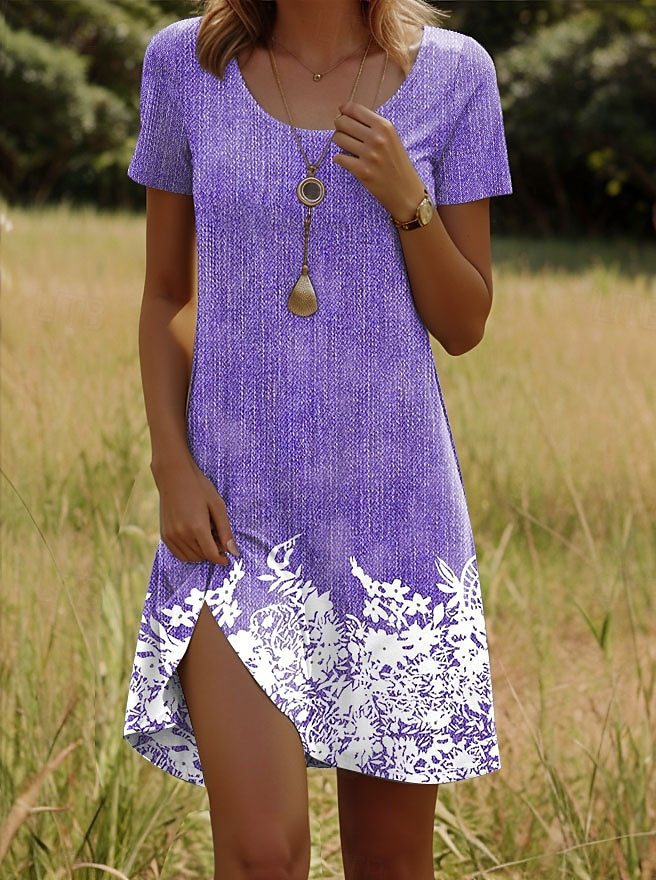 Gepunktetes Blumen Midikleid mit Rundhals – Bild 3 | LuxeStyle