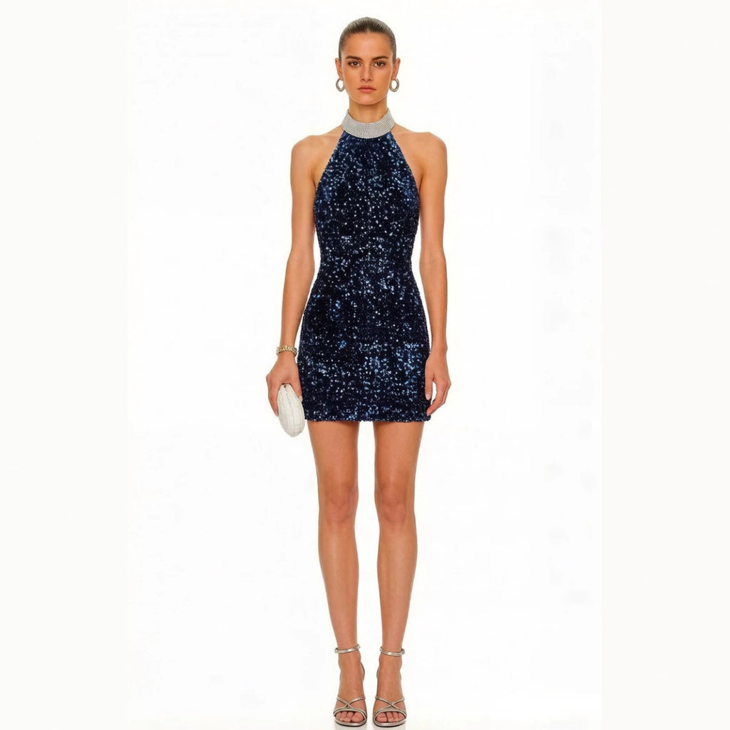 Pailletten Mini-Kleid mit Neckholder