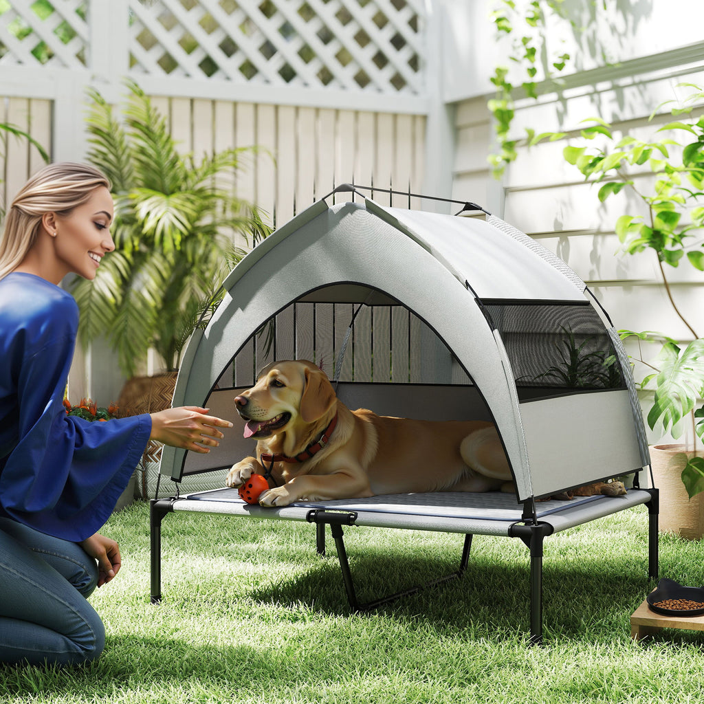 Erhöhtes Hundebett mit Sonnendach