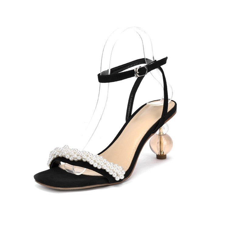 Sandalen aus Leder mit Kristallabsatz – Bild 6 | LuxeStyle