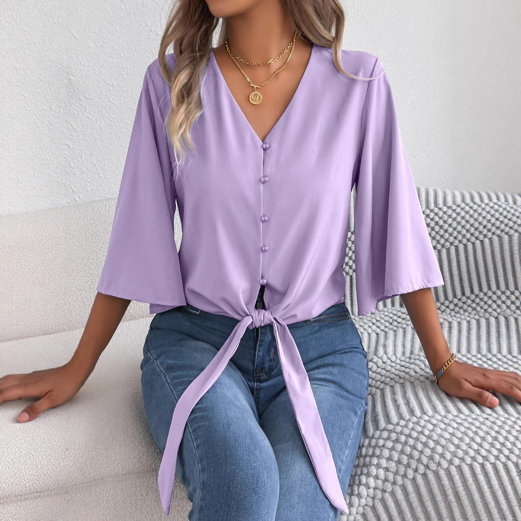 V-Ausschnitt Top mit 3/4-Ärmeln – Bild 8 | LuxeStyle