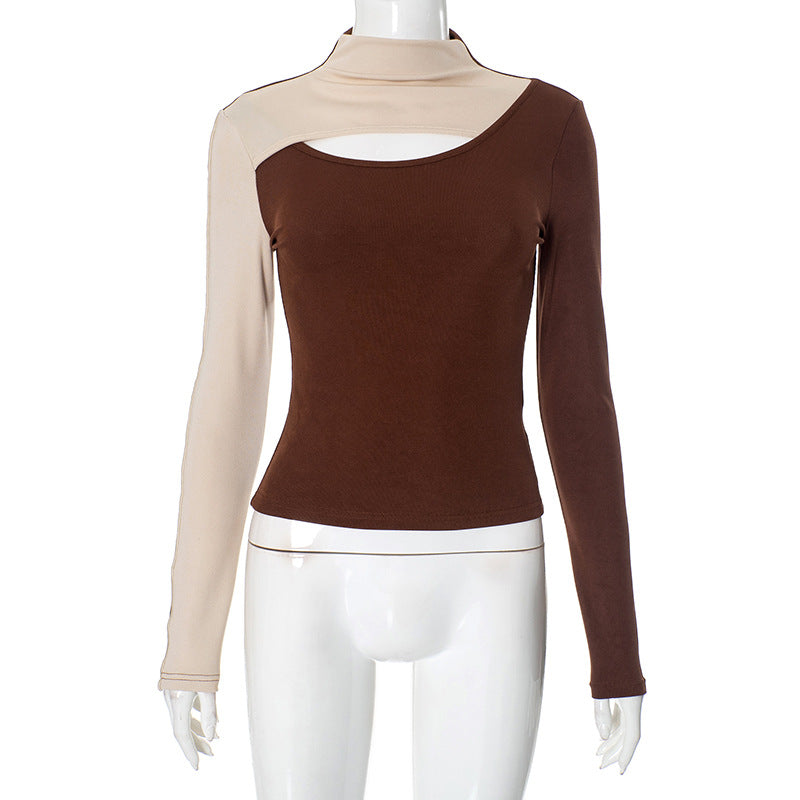 Color-Block Mock Neck Top mit Cut-Out – Bild 7 | LuxeStyle