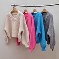 Grobstick-Pullover mit V-Ausschnitt
