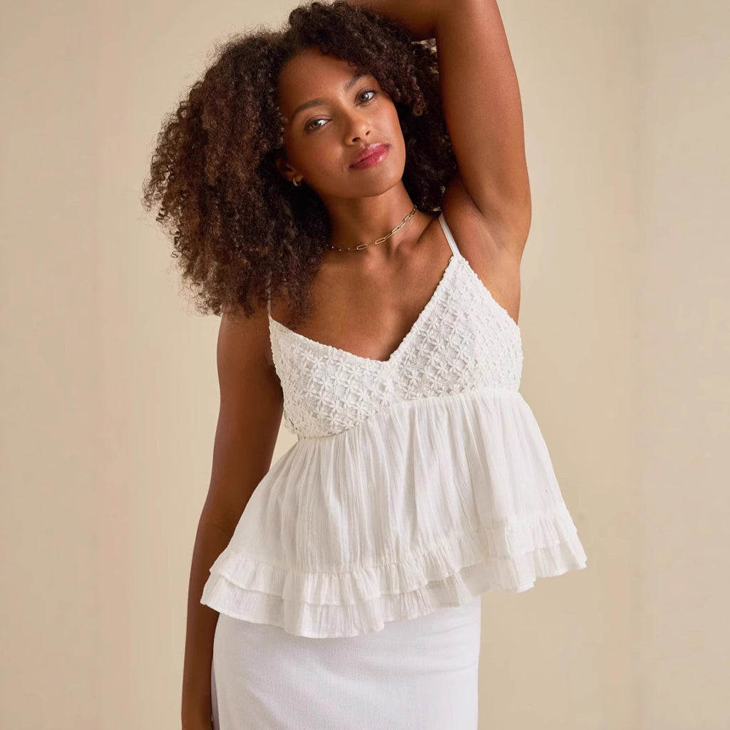 Spitzenbesetztes V-Neck Top