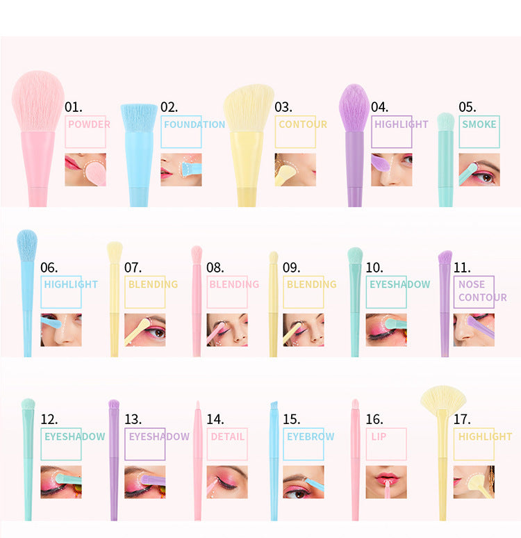 Make-up Pinsel-Set Macaron-Farben (17 Stk.) – Bild 6 | LuxeStyle