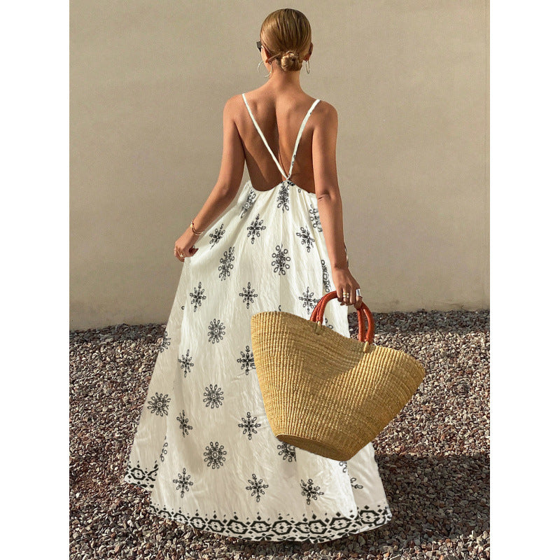 Neckholder-Sommerkleid mit Blumen-Print und V-Ausschnitt, Damen – LuxeStyle