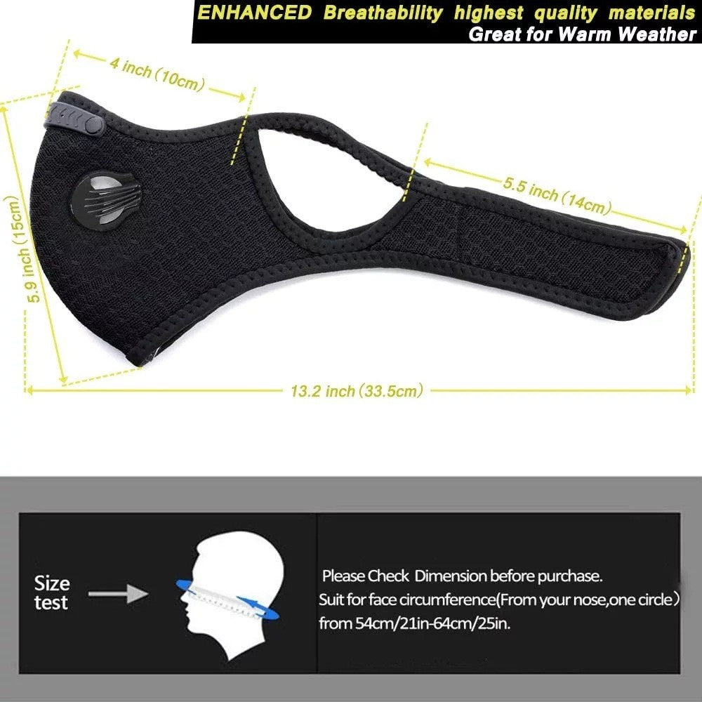 Sport Gesichtsmaske mit Aktivkohlefilter