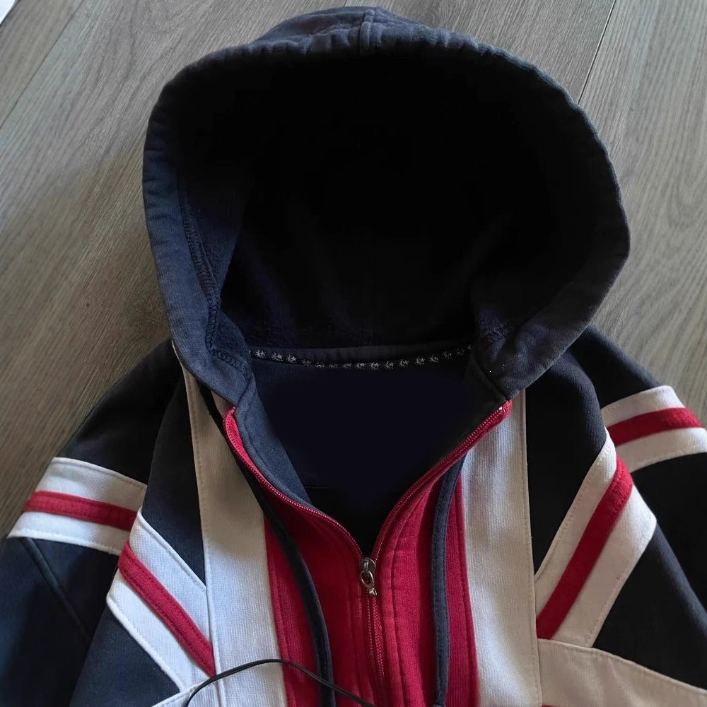 Patchwork Kapuzen Sweatshirt Jacke