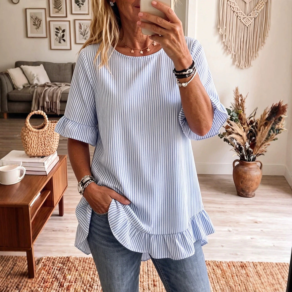 Gestreifte Bluse mit Rüschensaum – Bild 2 | LuxeStyle