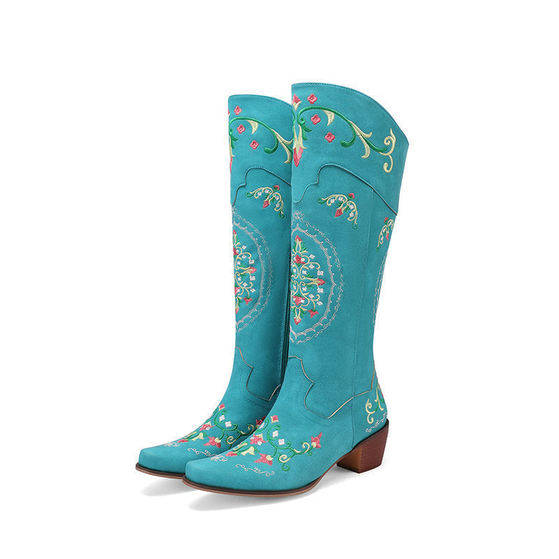 Chunky-Heel Retro Western Mid-Calf Boots