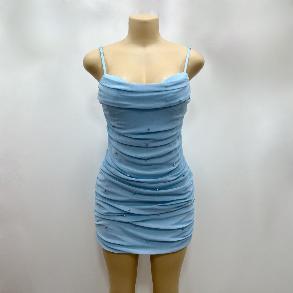 Minikleid mit Perlen und Mesh-Trägern – Bild 7 | LuxeStyle