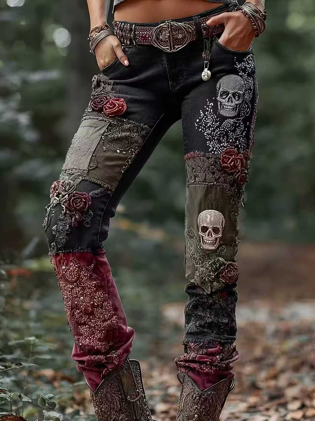 Damen Leggings mit farbigen 3D-Blumenprints