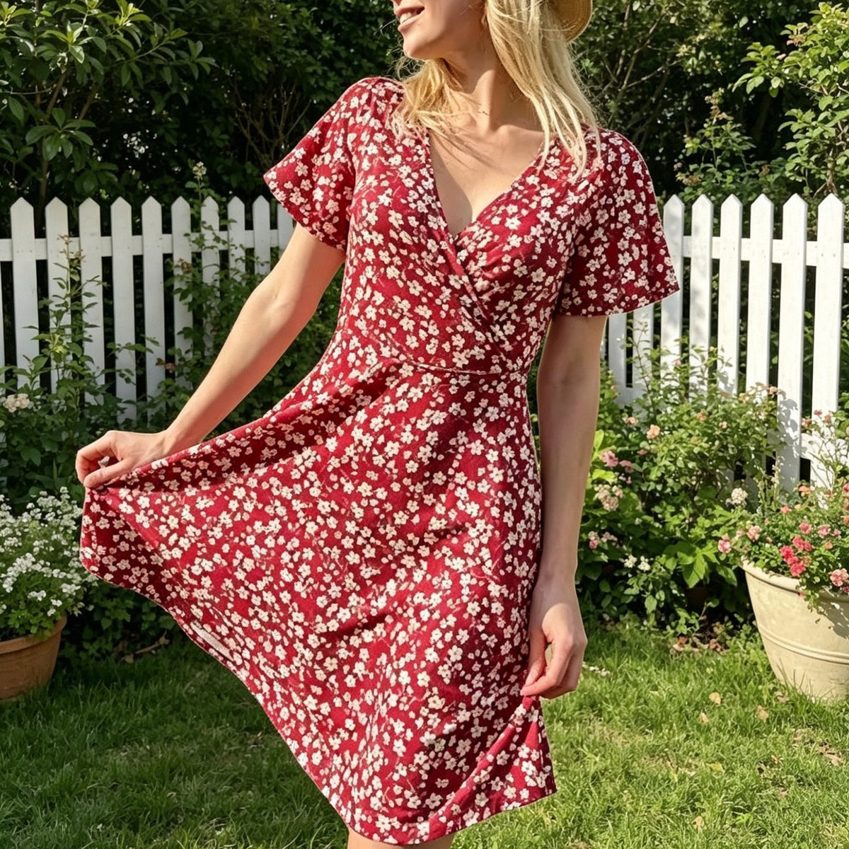 Florales V-Ausschnitt Minikleid – Bild 3 | LuxeStyle