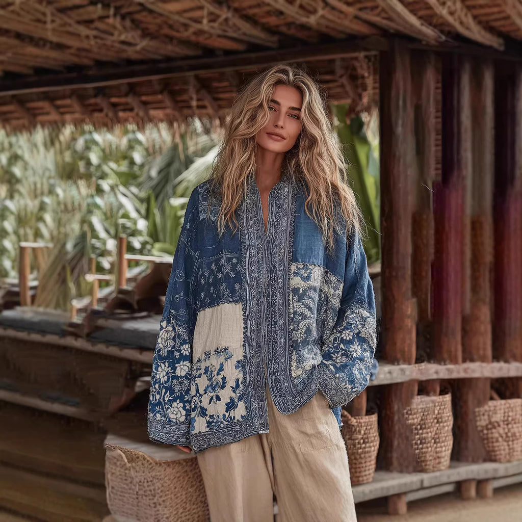 Ärmellose Bluse mit Schal-Design und 3D-Muster – Bild 2 | LuxeStyle