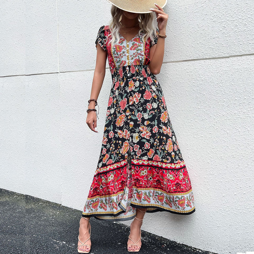 Midi-Kleid mit Blumenmuster und Schlitz