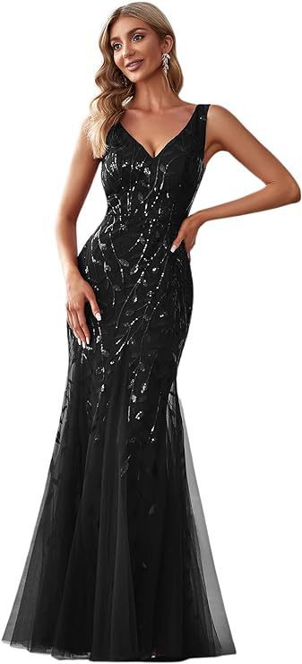 Formelles Paillettenkleid mit Doppel-V-Halsausschnitt – Bild 5 | LuxeStyle