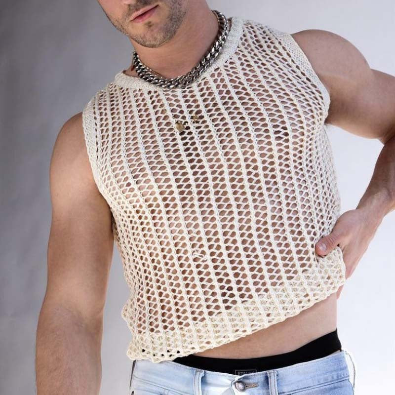 Herren-Weste mit Lochmuster, beige/schwarz