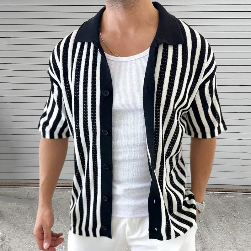 Herren Strickjacke Kurzarm Gestreift – Ansicht 8