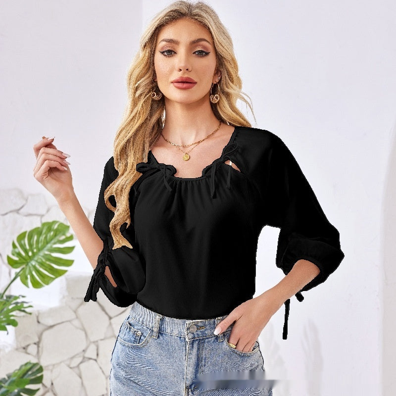 Chiffon-Oberteil mit Kragen – Bild 5 | LuxeStyle