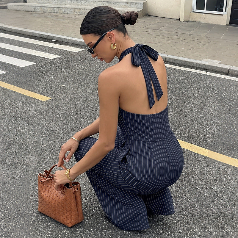 Jumpsuit mit Nadelstreifen und weitem Bein