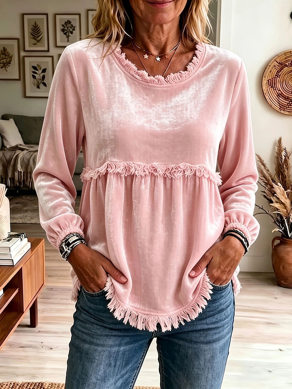 Langarmshirt mit Spitzenbesatz