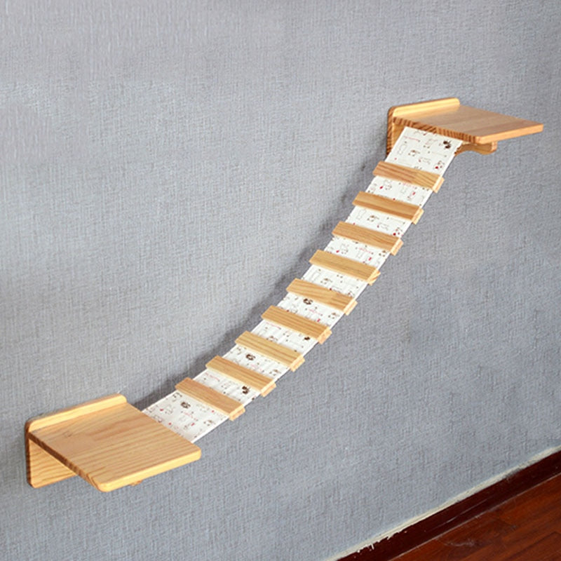 Wandmontierte Katzen-Kletterplattform aus Massivholz
