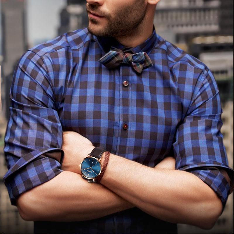 Herren-Armbanduhr Leder Sport Quarz Datum