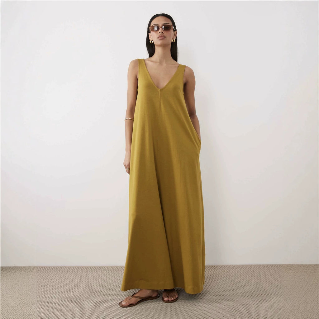 Ärmelloses V-Neck Maxikleid für Damen