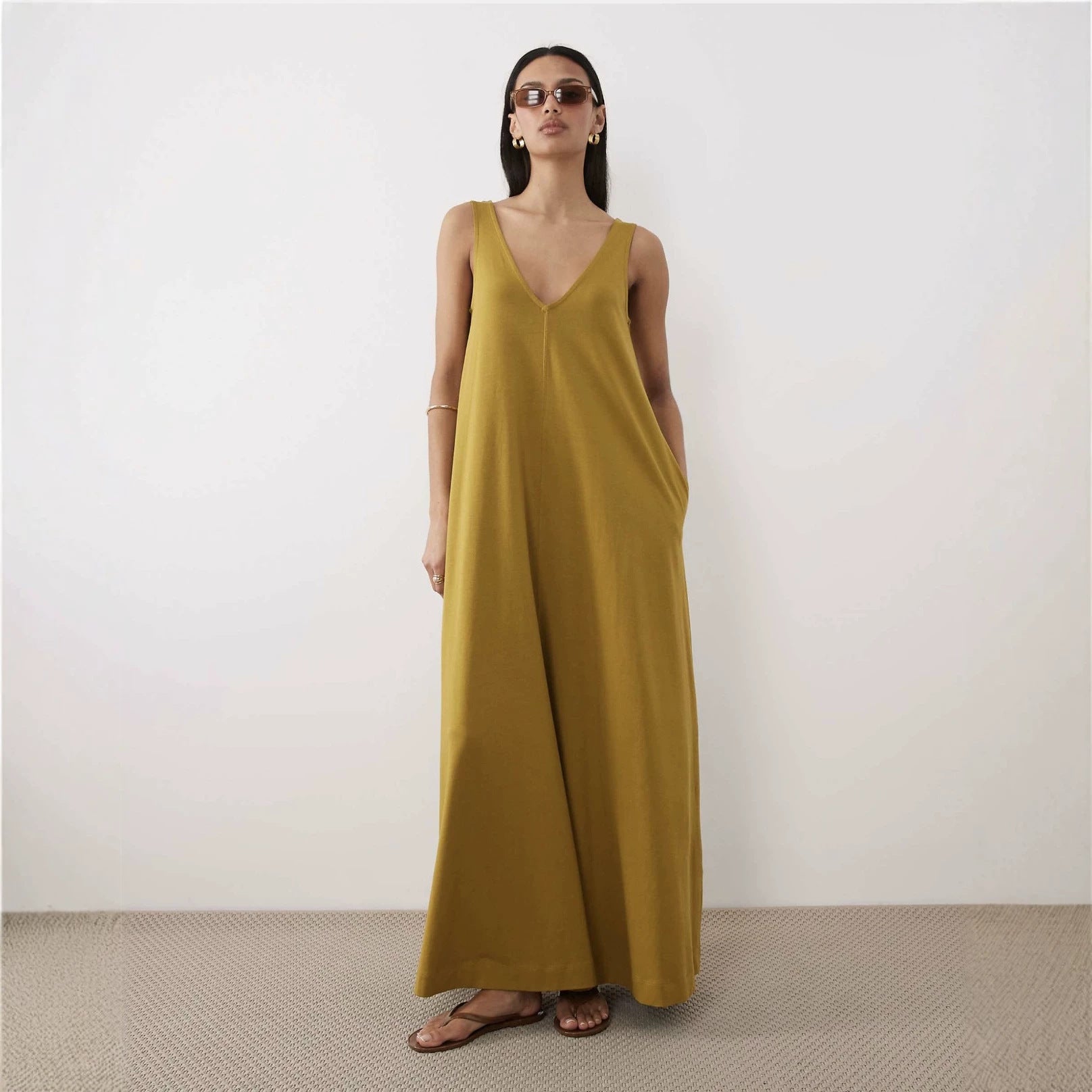 Ärmelloses V-Neck Maxikleid für Damen