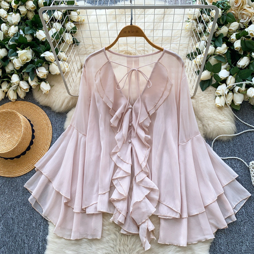 Chiffonbluse mit Rüschen und ausgestellten Ärmeln – Bild 8 | LuxeStyle