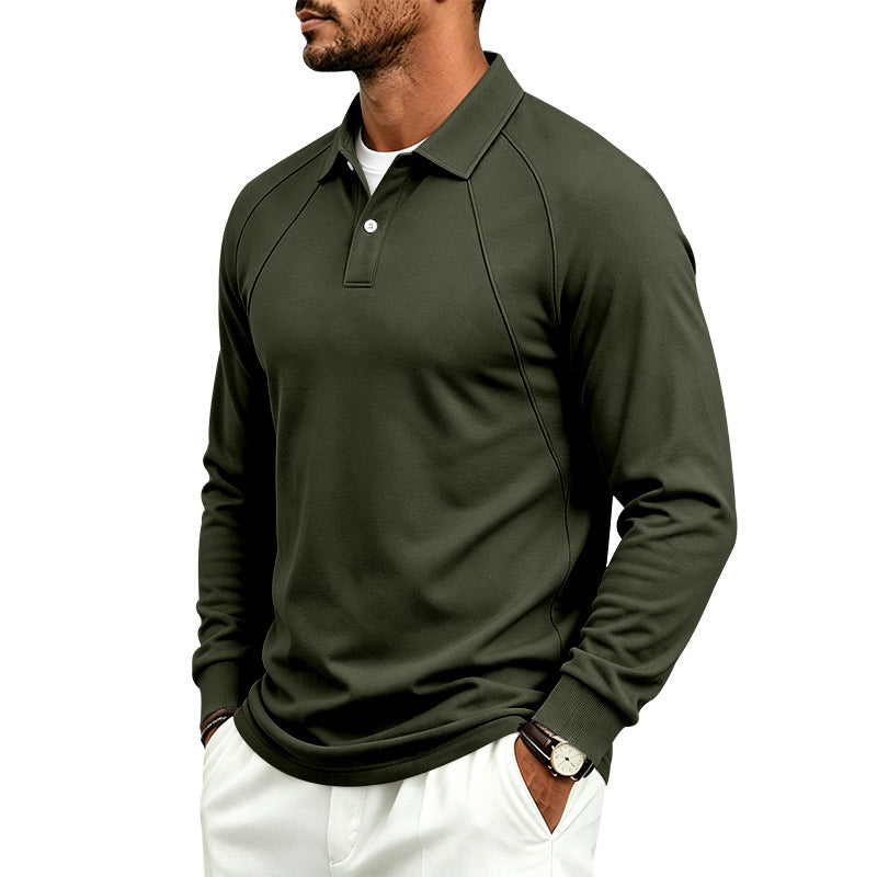 Herren Langarm-Polo-Shirt mit Knopfleiste