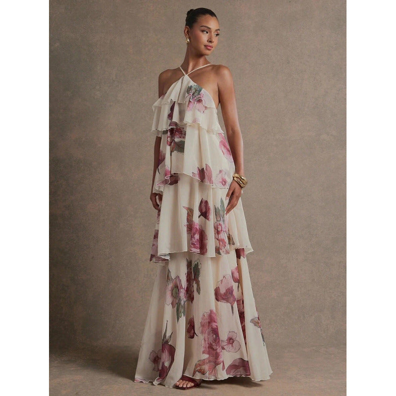 Damen Chiffon Neckholder-Kleid