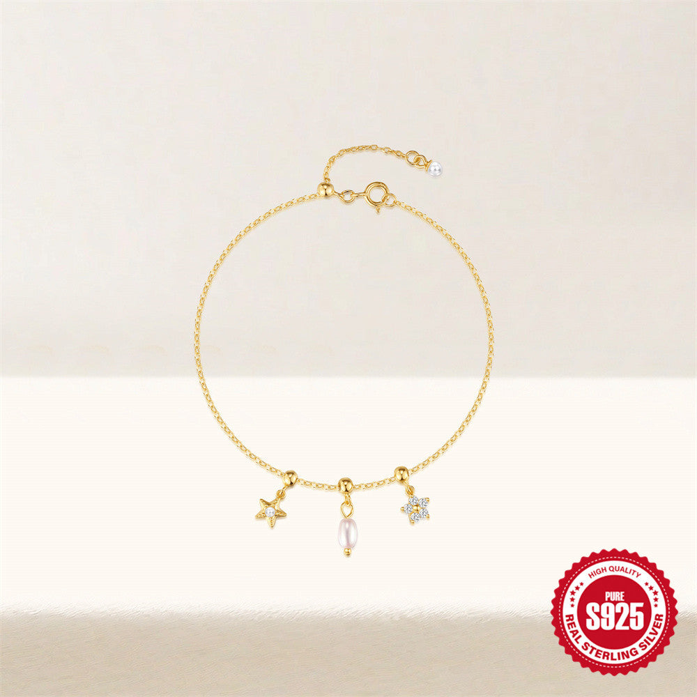 S925 Silber Perlen-Armband mit fünf Blütenblättern – Bild 5 | LuxeStyle