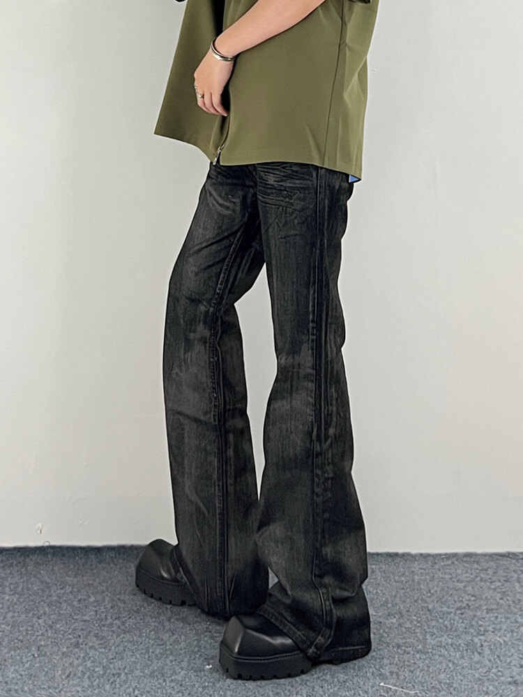 Herren Straight Bootcut Jeans Washed Black
