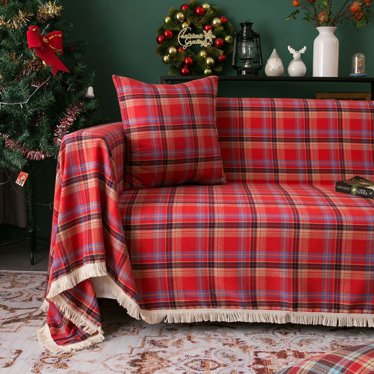 Weihnachts-Sofa-Abdeckung mit Troddel