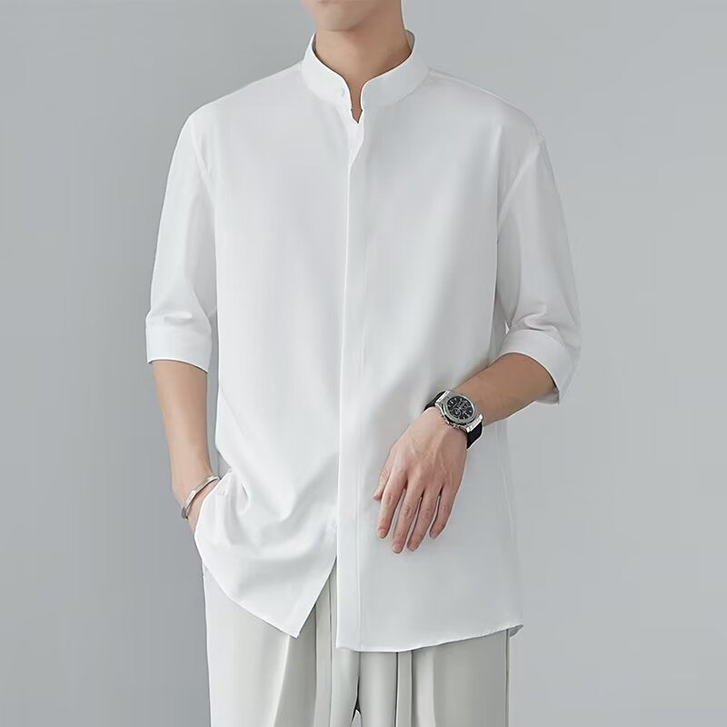 Kurzarmhemd mit Stehkragen im Chinastil – Bild 5 | LuxeStyle