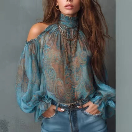 Bluse mit Spargelfarn- und Blumenmuster