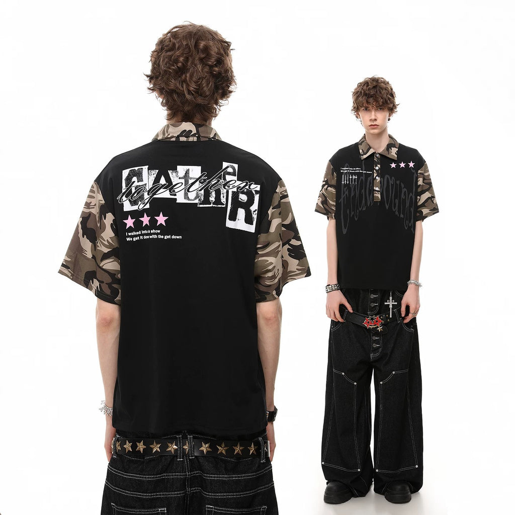 Herren-T-Shirt Camouflage Patchwork Kurzarm