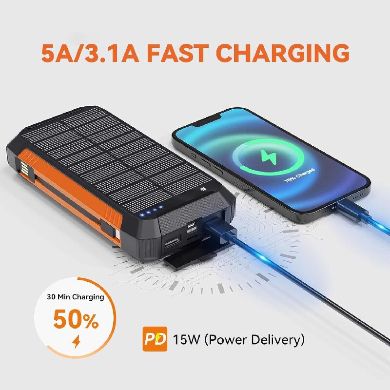 Solar Powerbank 20000mAh mit Kabel