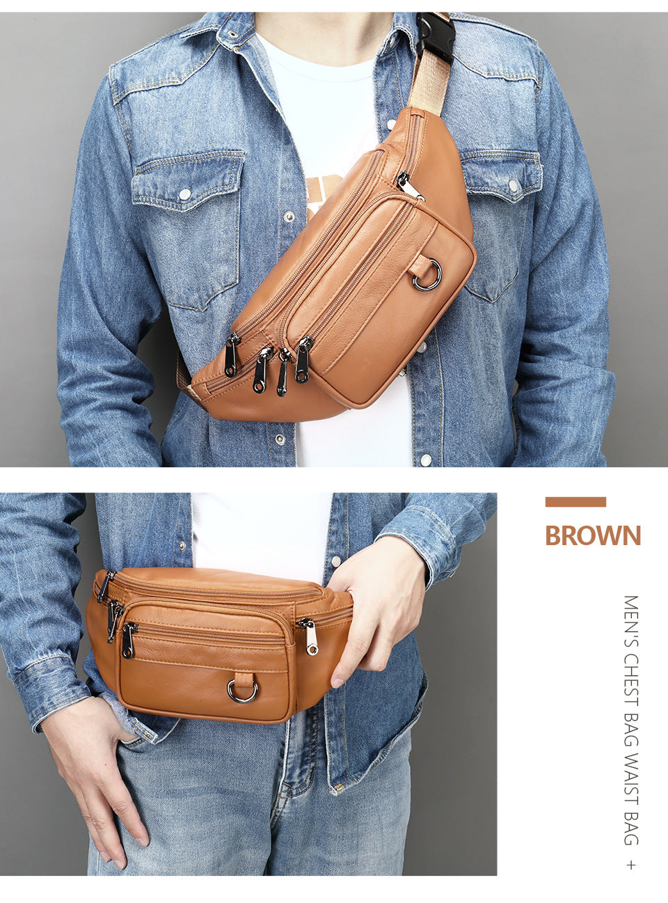 Leder-Handytasche für Herren, Crossbody