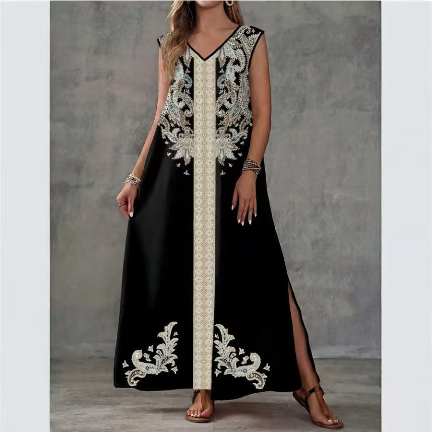 Ärmelloses Strandkleid mit V-Ausschnitt und Schlitz – Bild 1 | LuxeStyle