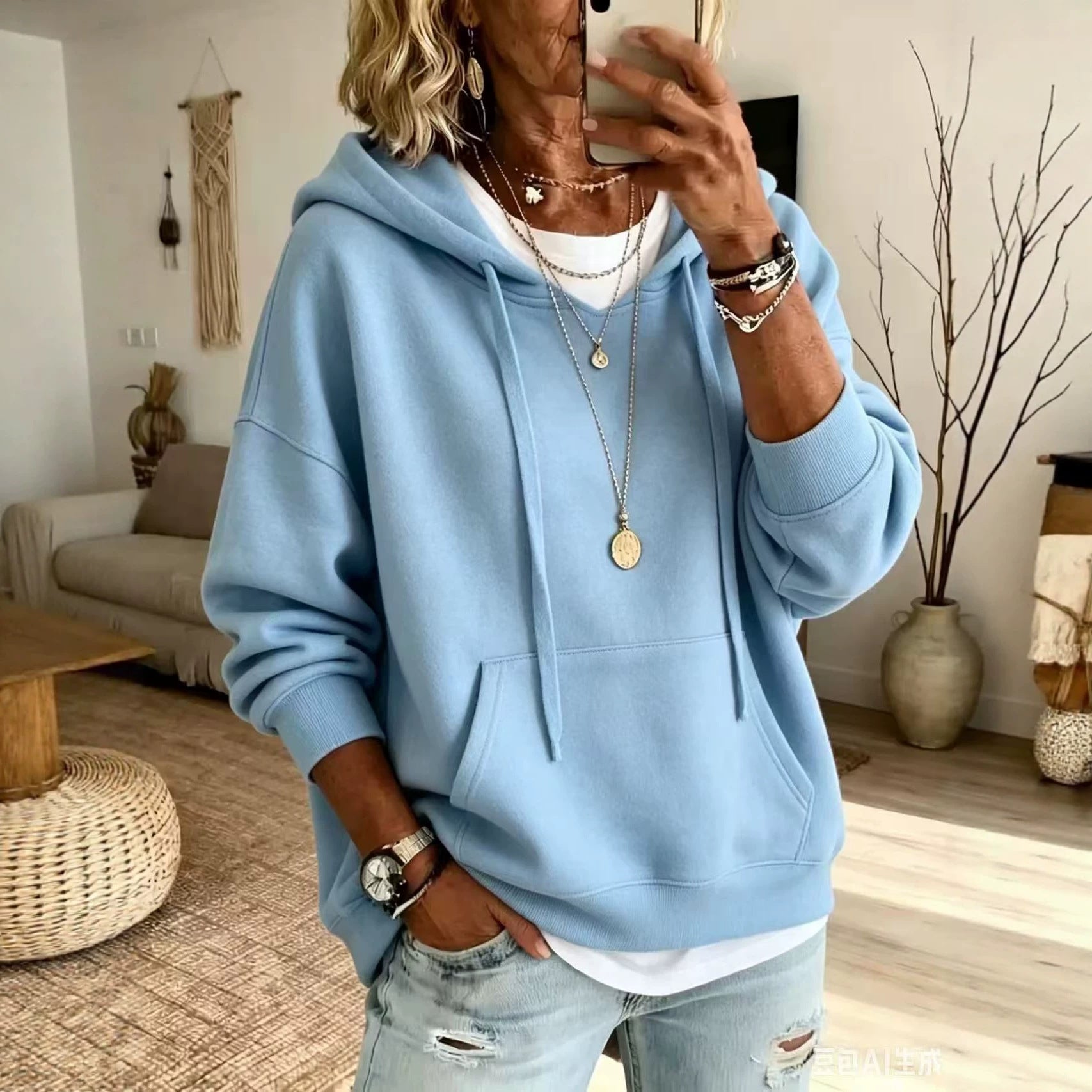Damen Hoodie Bequem mit Taschen und Langarm