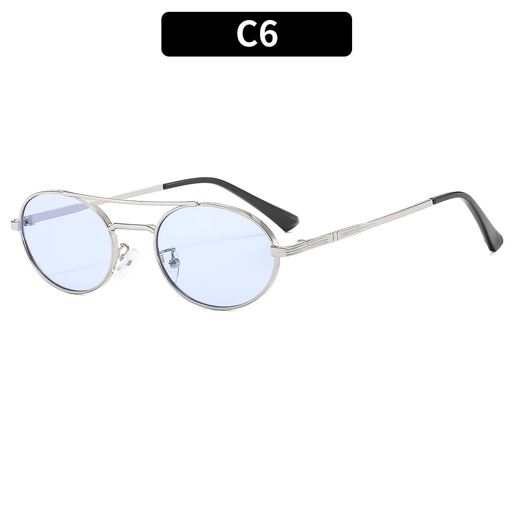 Retro-Ovale Sonnenbrille mit Doppelsteg