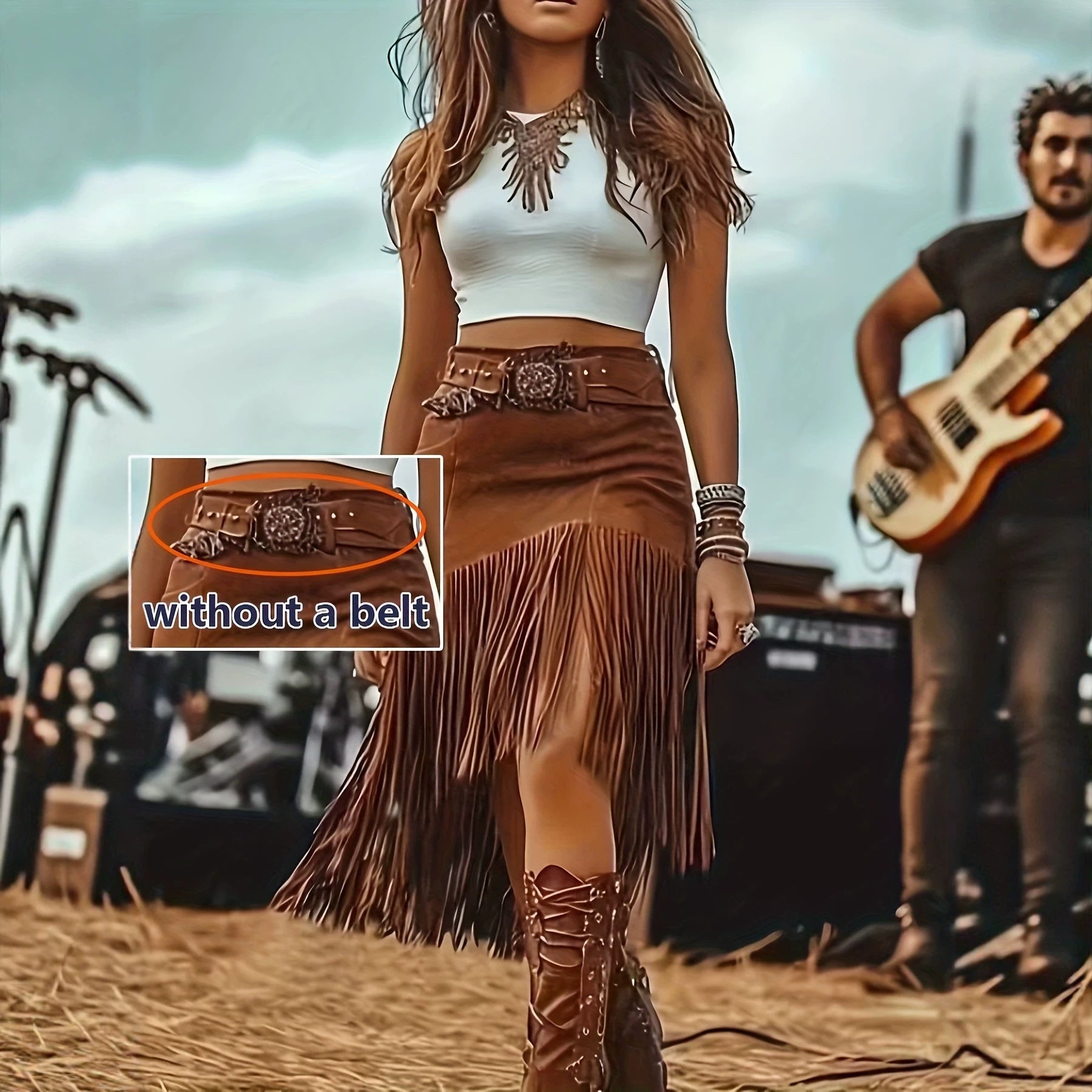 Boho Midi-Rock mit Fransen