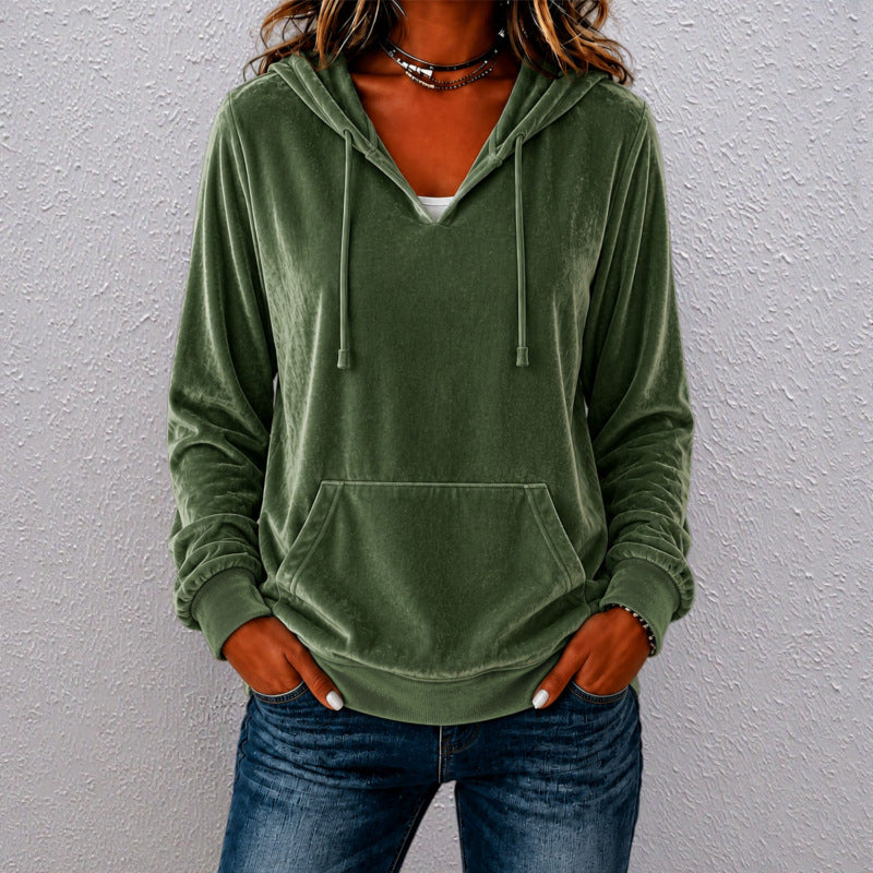 Samt-Hoodie mit langen Ärmeln